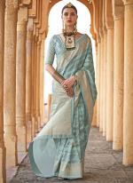 Viscose Silk Sky Blue Festival Wear Printed Saree